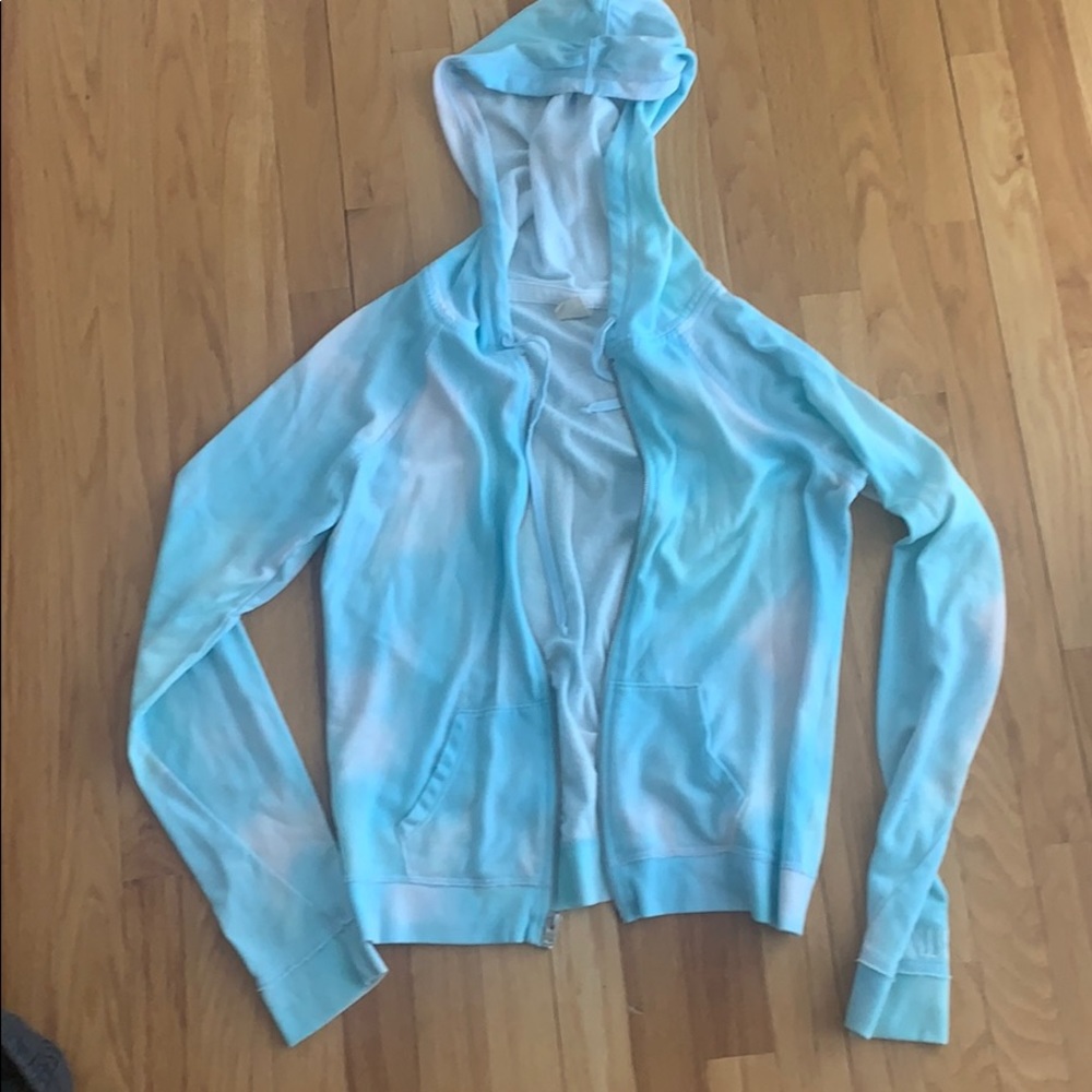 Hollister Light Blue Tie Dye Zip Up Hoodie